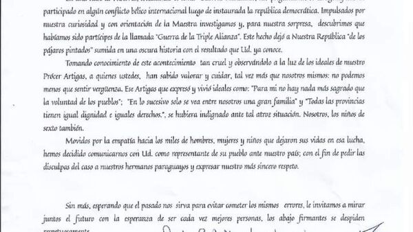 Escueleros de Uruguay sienten "vergüenza" de la Triple Alianza