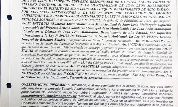Municipalidad de Mallorquín se expone a millonaria multa por delito ambiental