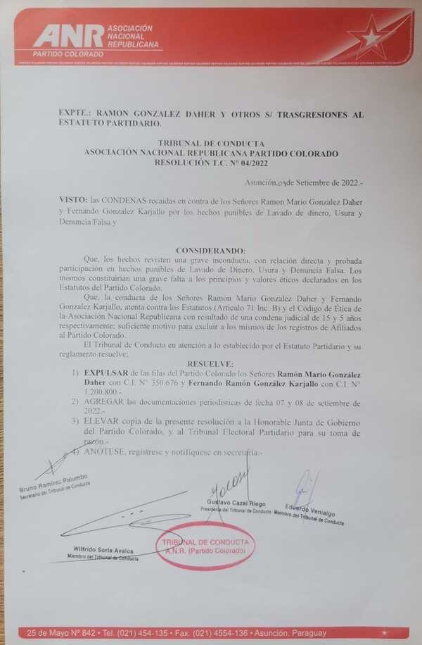 ANR expulsó de sus filas a Ramón González Daher - El Trueno