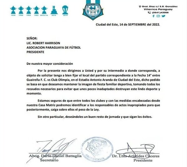 Guaireña quiere ser local ante Olimpia en el Este