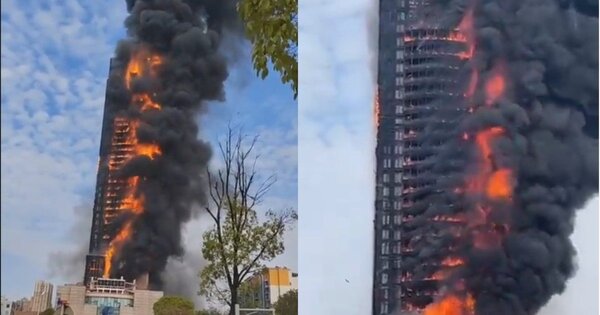 Gran incendio en un rascacielos de 200 metros ￼