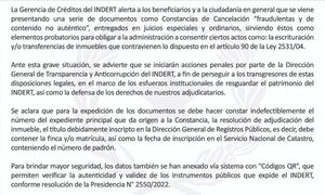 INDERT alerta sobre presentación de constancias de cancelación falsas y advierte con denuncias