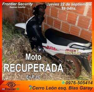 Motocicleta hurtada fue recuperada en Villa Guillermina gracias a Frontier Security - Radio Imperio