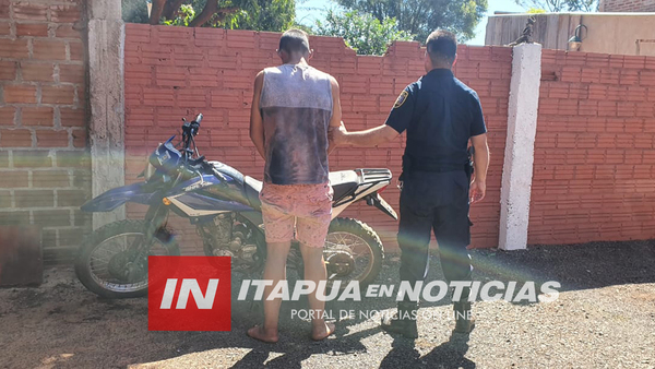 TRAS PERSECUCIÓN, APREHENDIERON A PRESUNTO LADRÓN DE UNA MOTOCICLETA