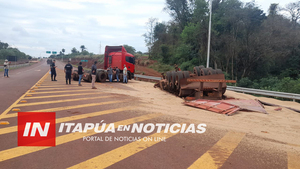 SEMIRREMOLQUE QUE VOLCÓ SOBRE EL CORREDOR DE LA EXPORTACIÓN, TRANSPORTABA 32 MIL KILOS DE TRIGO