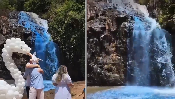 Tiñeron de azul un río para anunciar que tendrían un varón y causaron indignación