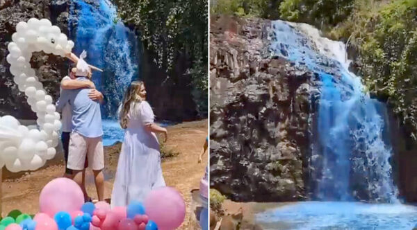 Pareja causa indignación en Brasil tras pintar de azul una cascada para revelar el sexo del bebé