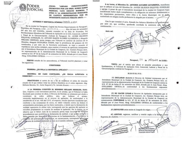 Tribunal declara desierto el recurso de nulidad y la apelación interpuesto por el intendente de Caapucú - Política - ABC Color