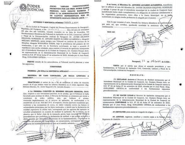 Tribunal declara desierto el  recurso de nulidad y la apelación interpuesto por el intendente de Caapucú - Política - ABC Color