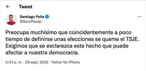 Crónica / Desconfianza en torno al incendio en el TSJE: Santi Peña y la gente se está expresando en redes