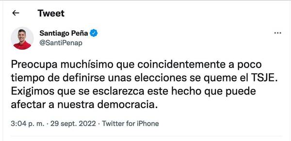 Crónica / Desconfianza en torno al incendio en el TSJE: Santi Peña y la gente se está expresando en redes