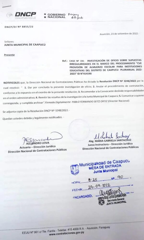DNCP anula contratación para provisión del almuerzo escolar en Caapucú - Nacionales - ABC Color