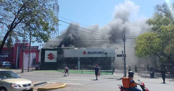 La Nación / Sofocan incendio en local de venta de automotores