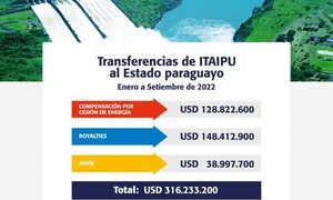 ITAIPU inyectó USD 316 millones al Estado hasta septiembre por Anexo C