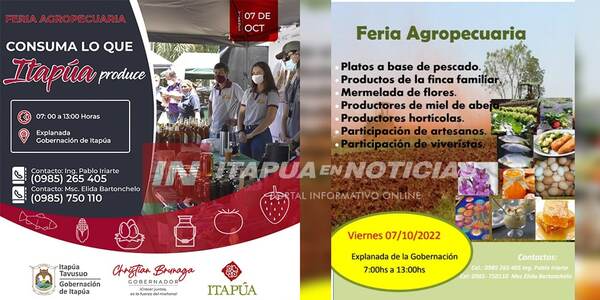 ESTE VIERNES ES LA FERIA AGROPECUARIA «CONSUMA LO QUE ITAPÚA PRODUCE»