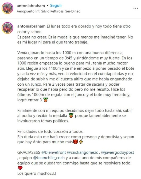 Remera chilena habla de “temas políticos” tras protesta - Paraguaype.com