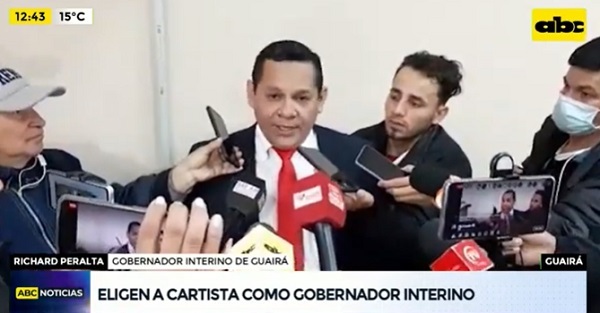 Eligen al cartista Richard Peralta como gobernador interino de Guairá