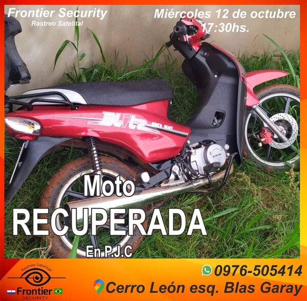 Motocicleta hurtada frente al estadio municipal fue recuperada gracias a Frontier Security - Radio Imperio