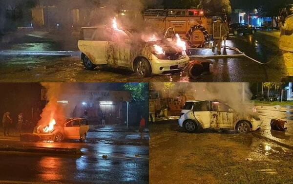 Un automóvil se incendió en plena vía pública de Coronel Oviedo – Prensa 5