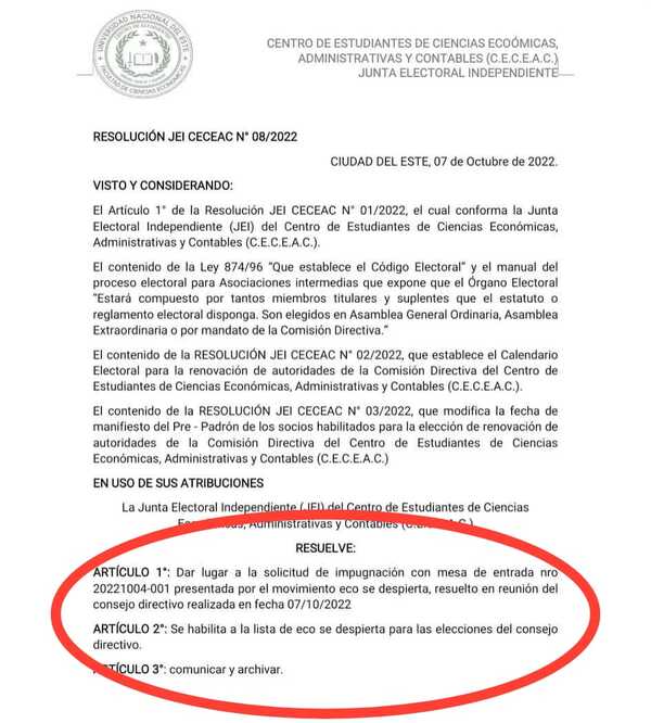 Grupo de alumnos de la FCE-UNE quiere manejar de forma arbitraria elecciones - La Clave