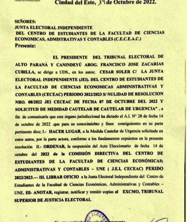 Alumnos de la UNE cuestionan “cocinada” para la suspensión de elecciones en Centro de Estudiantes – Diario TNPRESS