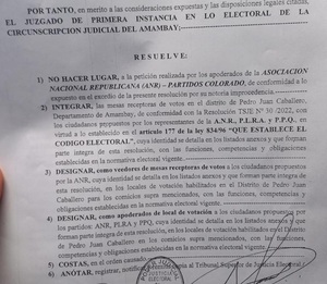 Juzgado Electoral rechaza pedido de la ANR y el PPQ podrá integrar las mesas en las elecciones del 30 de octubre - Radio Imperio