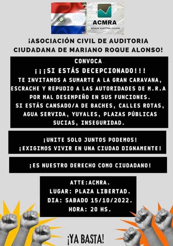 Mariano Roque Alonso: autoconvocados realizarán caravana de escrache y repudio a autoridades - Nacionales - ABC Color