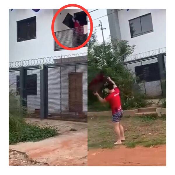 Crónica / [VIDEO] ¡Hincha azulgrana lanzó su televisor por un balcón!