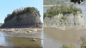 Las aguas del río Mississippi están tan bajas que es posible acceder a pie a una formación rocosa única