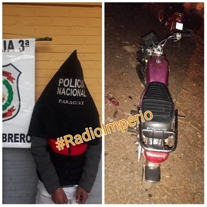 Joven de 21 años fue detenido por la policía con motocicleta hurtada. - Radio Imperio