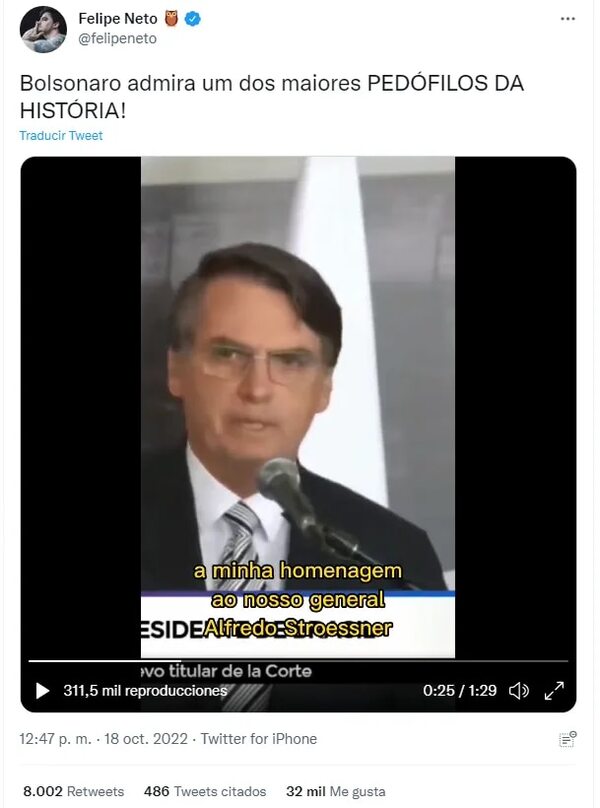 Critican a Bolsonaro por alabar a Stroessner, “uno de los mayores pedófilos de la historia” - Política - ABC Color