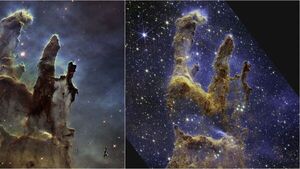 Icónicos Pilares de la Creación captados por el telescopio James Webb