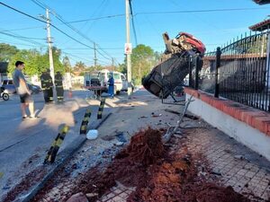 Vehículo queda “parado” por un portón y su conductor sale ileso - Nacionales - ABC Color