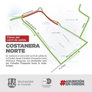 Avenida Costanera Norte: carril de salida de Asunción estará bloqueado hasta las 16:00 - Nacionales - ABC Color