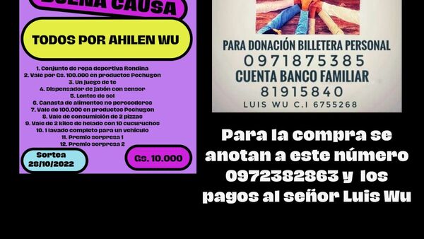 Arman rifa solidaria para Ahilen, la niña atropellada en Ñemby