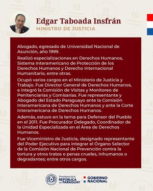 Presidente nombra a Edgar Taboada Insfrán como nuevo ministro de Justicia - .::Agencia IP::.