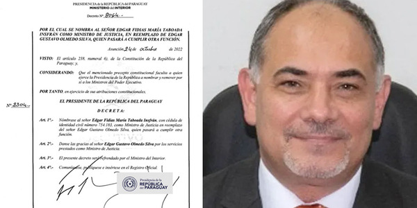 PRESIDENTE NOMBRA A EDGAR TABOADA INSFRÁN COMO NUEVO MINISTRO DE JUSTICIA
