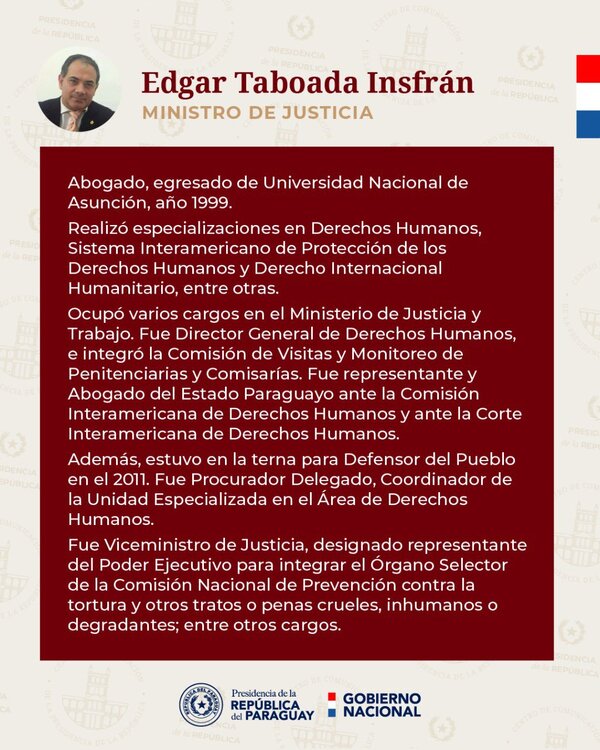 Edgar Taboada Insfrán es nuevo ministro de Justicia | OnLivePy