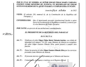 Presidente nombra a Edgar Taboada Insfrán como nuevo ministro de Justicia