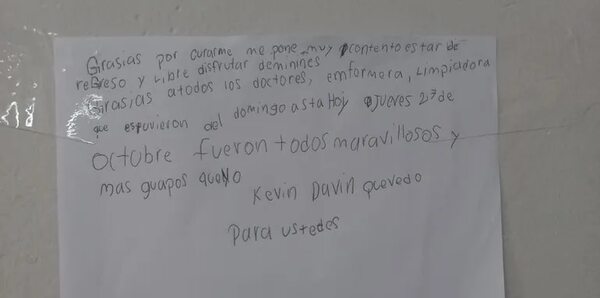El tierno agradecimiento de un niño al personal del hospital donde estuvo internado - Nacionales - ABC Color