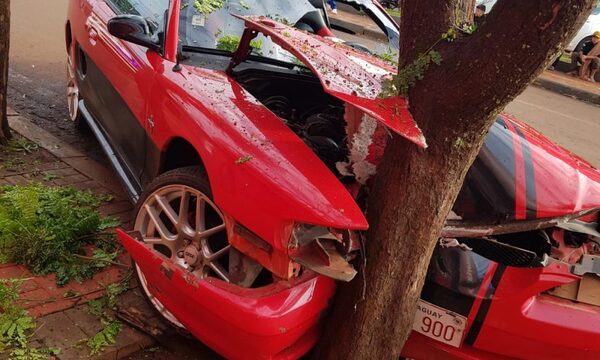 Destruyó su mustang por árbol