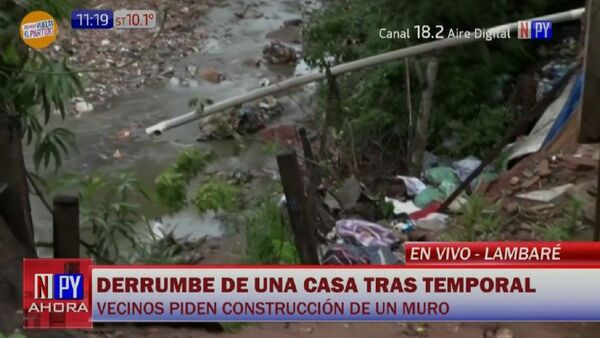 Viviendas en Lambaré en peligro por arroyo en días de lluvia