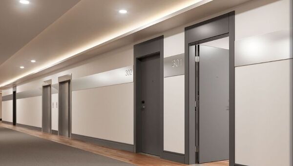 Ambienti: mobiliario y aberturas eco friendly (tiene puertas de madera resistentes al fuego)
