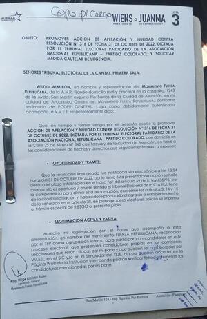 Fuerza Republicana pide a la Justicia Electoral anular resolución del TEP que afecta a colorados de Argentina - El Trueno