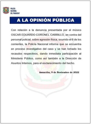 Asuntos Internos de la Policía investiga pelea entre músico y un suboficial - Policiales - ABC Color