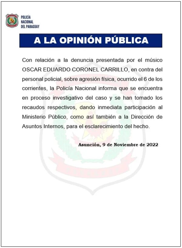 Asuntos Internos de la Policía investiga pelea entre músico y un suboficial - Policiales - ABC Color