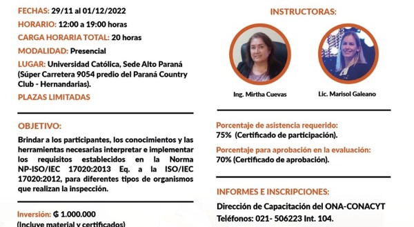 El ONA realizará curso para formación de evaluadores de organismos de inspección