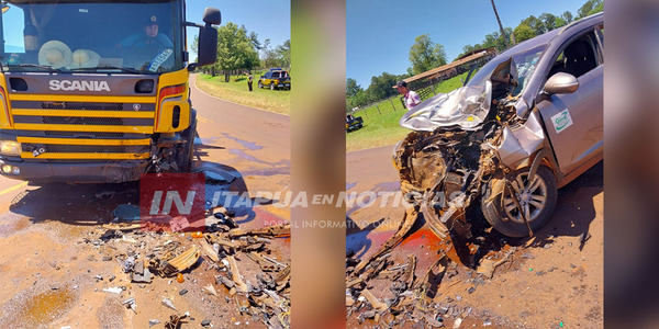 APARATOSA COLISIÓN ENTRE UNA CAMIONETA Y UN CAMIÓN GRÚA SOBRE RUTA GRANEROS DEL SUR