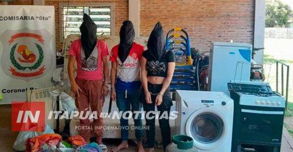 Crónica / Policía atrapó a tres delincuentes que desvalijaron una casa en Cnel. Bogado
