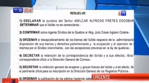Declaran en quiebra a Amílcar Fretes - Paraguaype.com